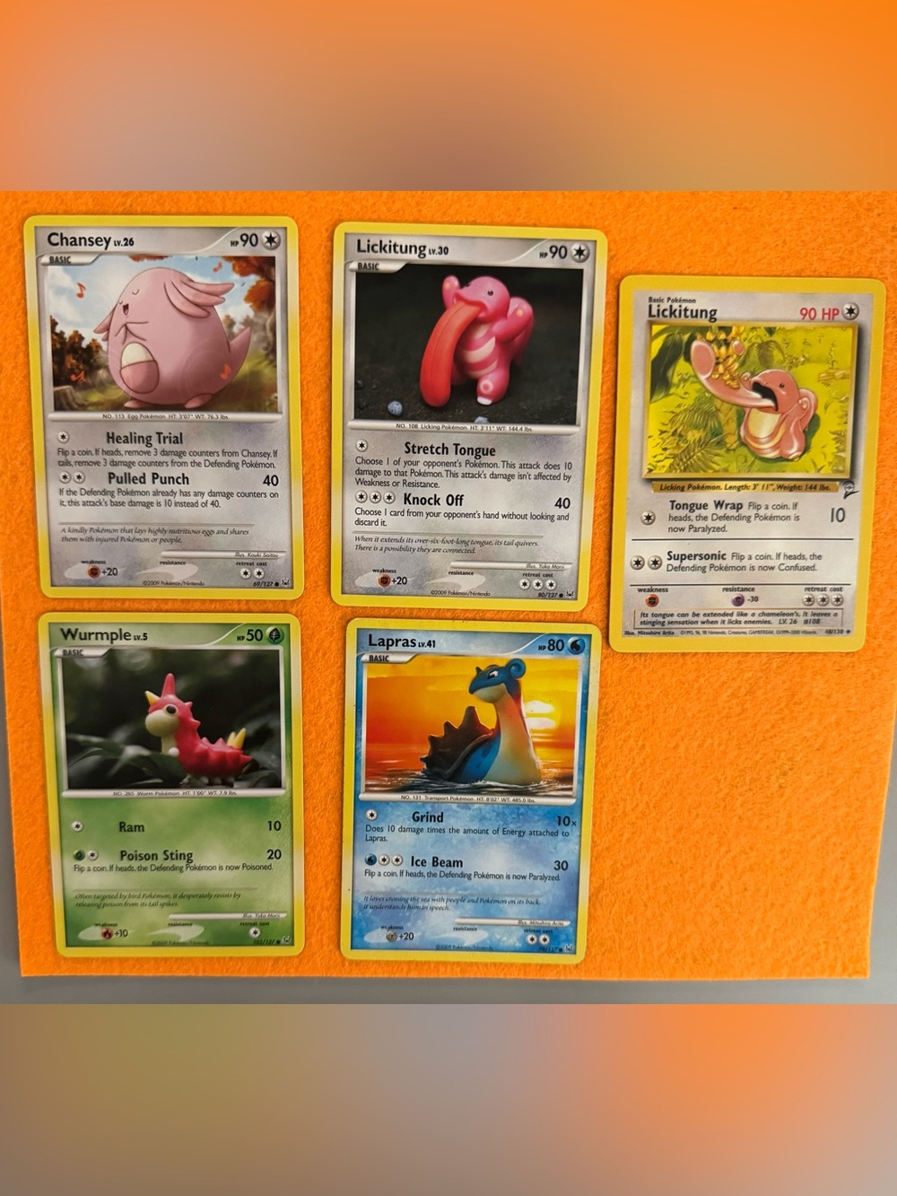 Pokémon Card Lot of 5 Lickitung Chansey Lapras Wurmple Vintage Jungle 1999